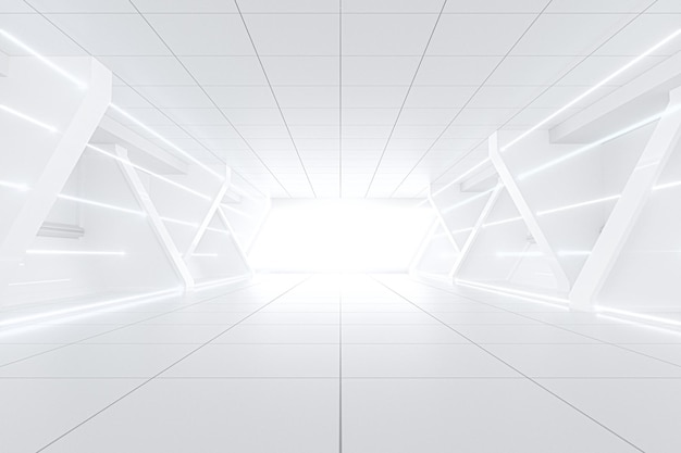 Valkoinen tunneli, jonka päässä on valo 3d-renderöitynä