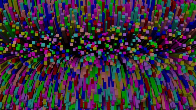 Värikkäiden suorakaiteen muotoisten tankojen purkaus, 3D-renderöinti