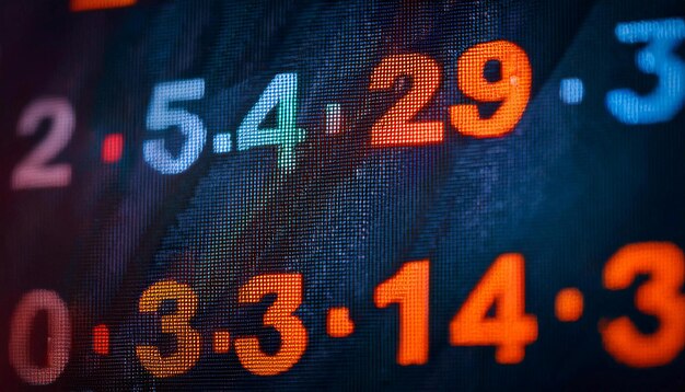 various numbers displayed on a digital screen symbolizing data statistics and measurement
