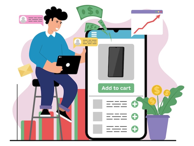 vector illustration of digital bussiness controlled by manager
