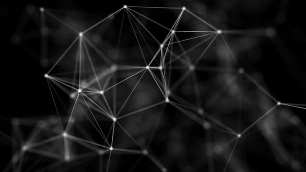 Verkkoyhteysrakenne Tiedonsiirto Abstrakti tausta, jossa on pisteiden ja viivojen punos 3D-renderöinti