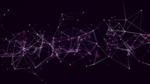 Verkkoyhteysrakenteen digitaalinen tausta pisteillä ja viivoilla. Suuren datamäärän visualisointi. 3d-renderöidä
