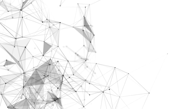 Verkkoyhteysrakenteen digitaalinen tausta pisteillä ja viivoilla. Suuren datamäärän visualisointi. 3d-renderöidä