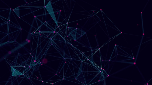 Verkkoyhteysrakenteen digitaalinen tausta pisteillä ja viivoilla. Suuren datamäärän visualisointi. 3d-renderöidä