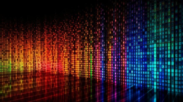 Vibrant and colorful data code wallpaper featuring rainbow lights representing the dynamic and diverse nature of programming with an array of captivating colors Generative Ai