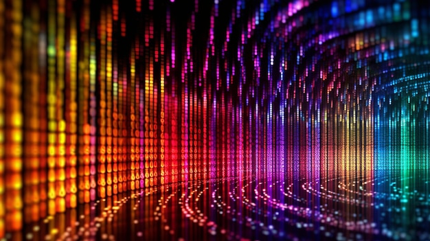 Vibrant and colorful data code wallpaper featuring rainbow lights representing the dynamic and diverse nature of programming with an array of captivating colors Generative Ai