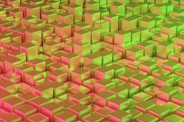 Vihreät ja punaiset nelikulmaiset prismat Geometrinen tausta 3D-kuvitus