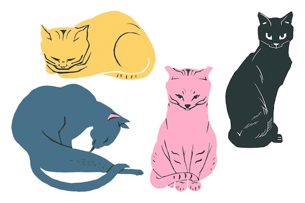 vintage cat animal png sticker hand drawn illustration collection