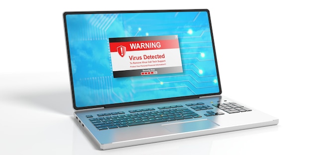 Virus alert on a laptop screen 3d illustration