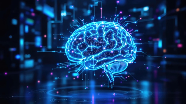 Visual representation of artificial intelligence and neural networks in a futuristic digital environment Generative AI