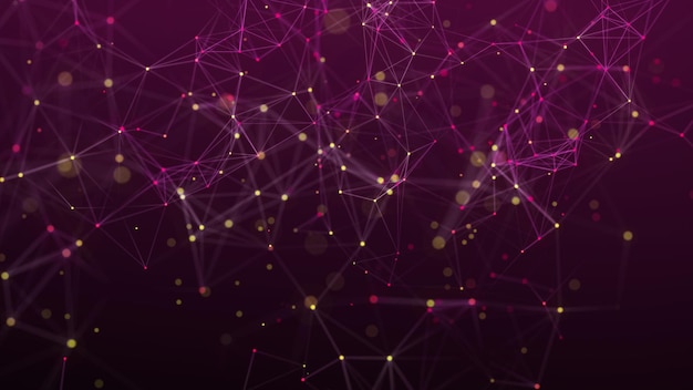 Visualization of big data The concept of network connectivity Abstract pink background with lines and dots of different colors 3D rendering