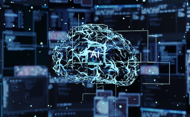 Visualization of deep neural networks modeled after human brain solving computational problems. Ai using deep learning to analyze raw data, draw inferences and makes predictions, 3D render animation