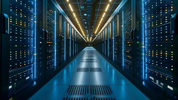 Visualizing Server Racks in a Data Center for Hosting A D Perspective Concept Server Racks Data Center Hosting 3D Visualization Technology Infrastructure Network Management