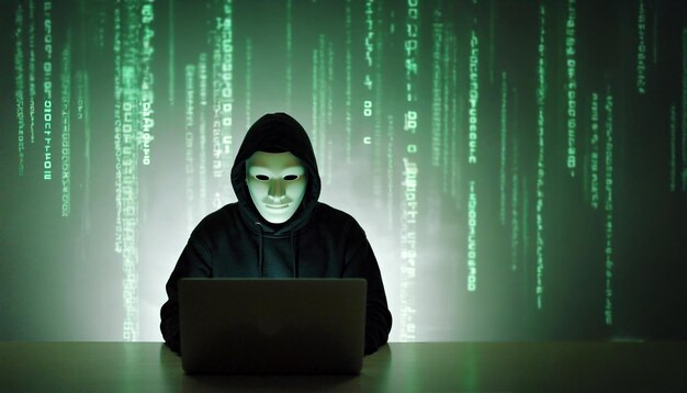 Wanted Hacker is Coding Virus Ransomware Using Abstract Binary Code Cyberattack System Breaking and Malware Concept