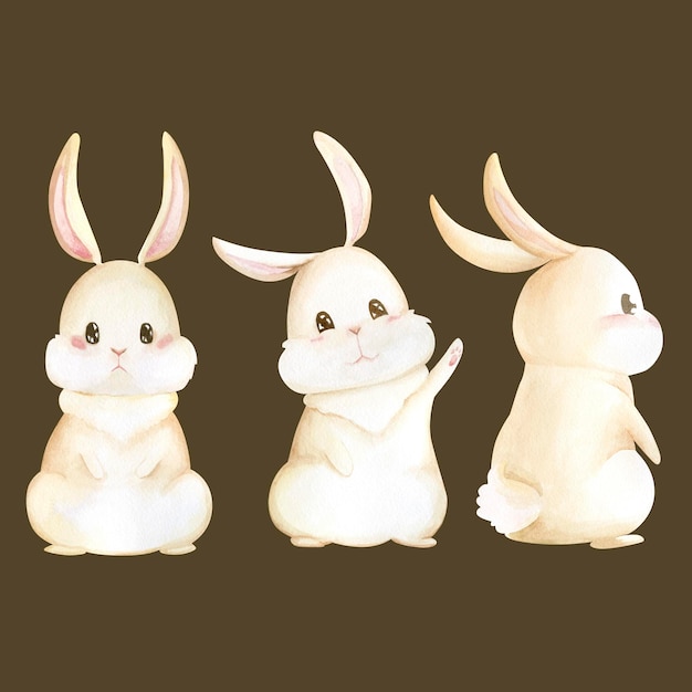Watercolor rabbit cute and fluffy art character