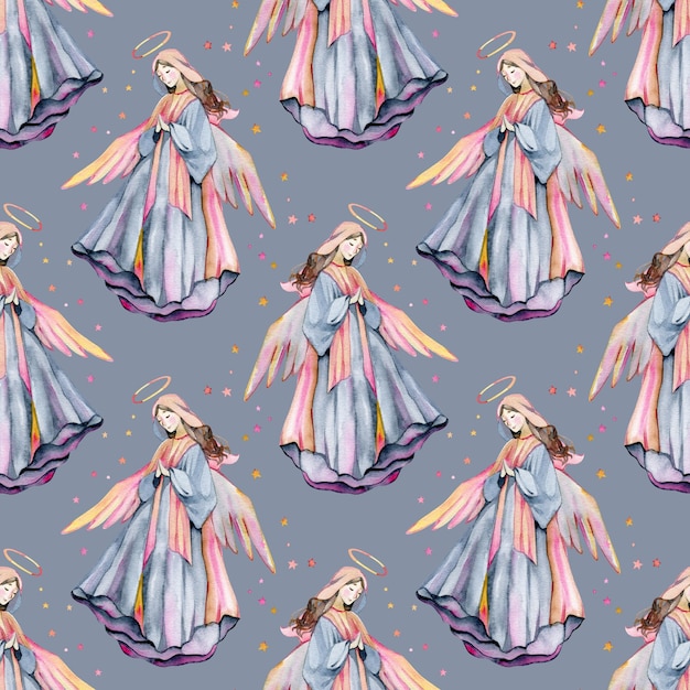 Watercolor seamless pattern with angels For wrappers postcards gift boxes