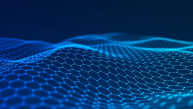 wave of particles abstract background with a dynamic wave big data 3d rendering