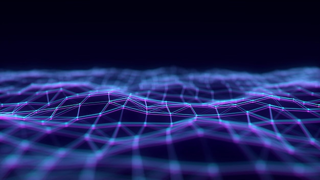 Wave of particles Technology illustration with glitch effect Abstract background with a dynamic wave Network connection structure 3d rendering