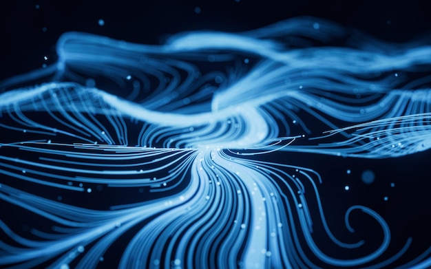 Wave particles lines with swirling pattern 3d rendering