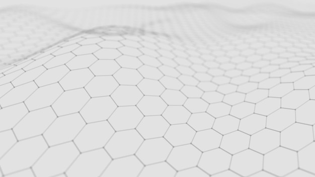 Wave white background Abstract white futuristic background Wave with connecting dots and lines on white background Wave of particles 3D rendering