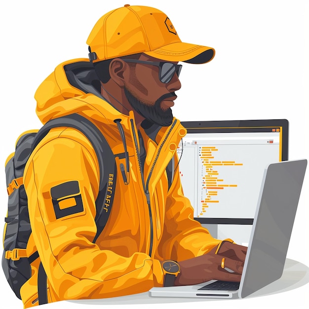 web developer cybersecurity expert in a it vector drawing