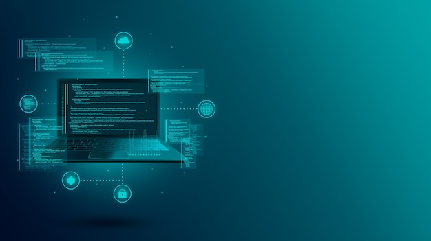 Web development, coding and programming of a site or application on laptop