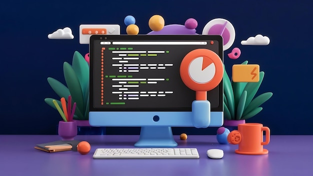 Web development programming code or app development and web design on computer for seo 3d backgroun