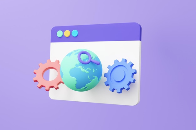 Web UIUX design program data Coding language website system development floating on purple background Software developer worldwide concept Minimal cartoon style 3d render illustration