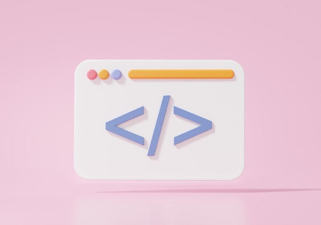 Web UIUX design software developer concept Coding language development on pink background programming application project 3d render illustration