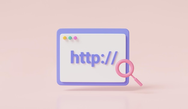 Web window with http link Hyperlink website worldwide Hypertext Transfer Protocol HTTP data web page Web browser website template Software protocol developer concept 3d rendering illustration