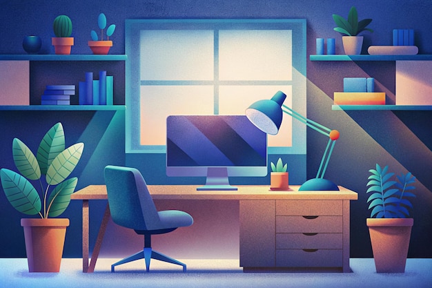 Well Organized Home Office with Greenery
