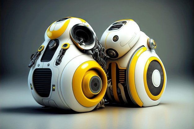 white and yellow futuristic robots clean android robot vacuums android generative ai