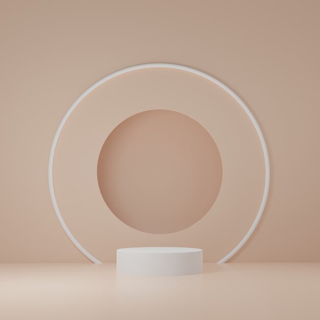 white cylinder Product Stand in orange room ,Studio Scene For Product ,minimal design,3D rendering