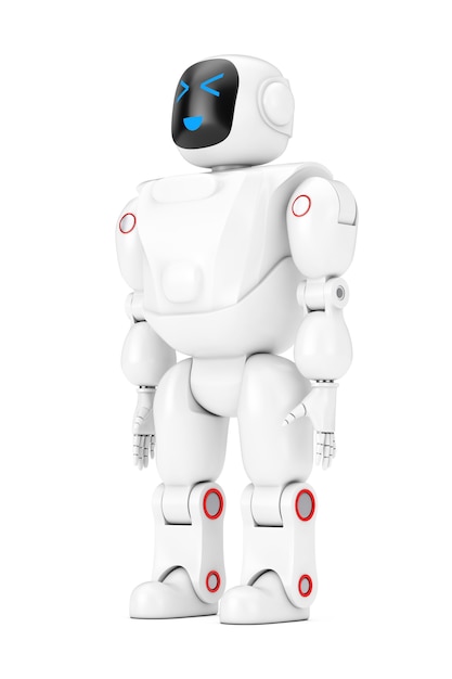 White Futuristic Cartoon Toy Robot on a white background. 3d Rendering