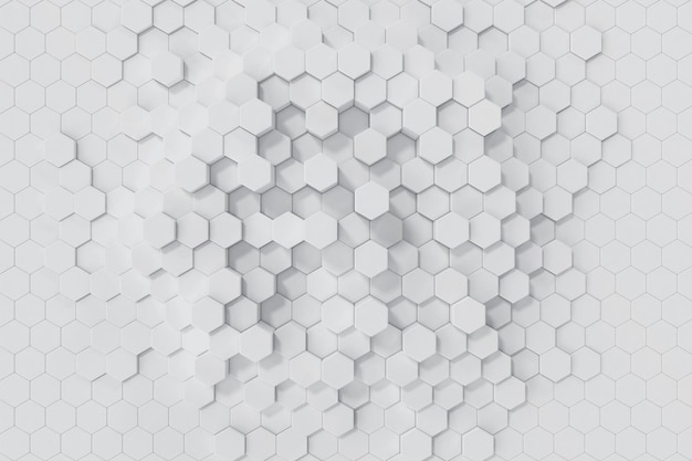 White geometric hexagonal abstract background 3d rendering