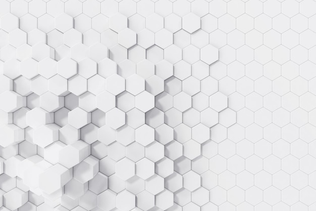 White geometric hexagonal abstract background 3d rendering