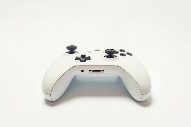 White joystick gamepad, game console isolated on white background