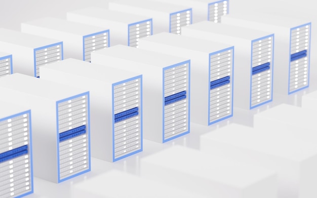 white server room big data and internet communication technology 3d rendering