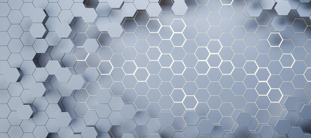Wide gray hexagonal background Landing page concept 3D Rendering