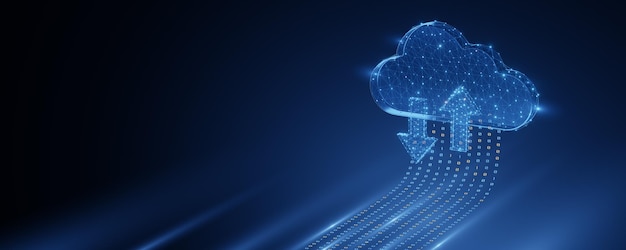 Wireframe cloud with binary data transfer concept