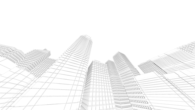 Wireframe-kaupunkikuvaLowpolygon-kaupungit ja -rakennuksetKaupungin liikealueella on korkea rakennelmaSiellä on jokia ja teitä3d-renderöinti
