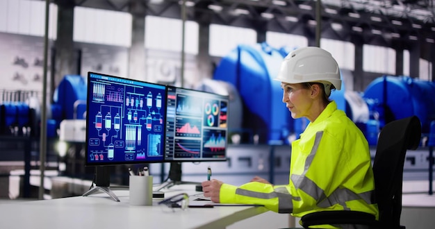 Woman Working In Power Plant Electricity Generation