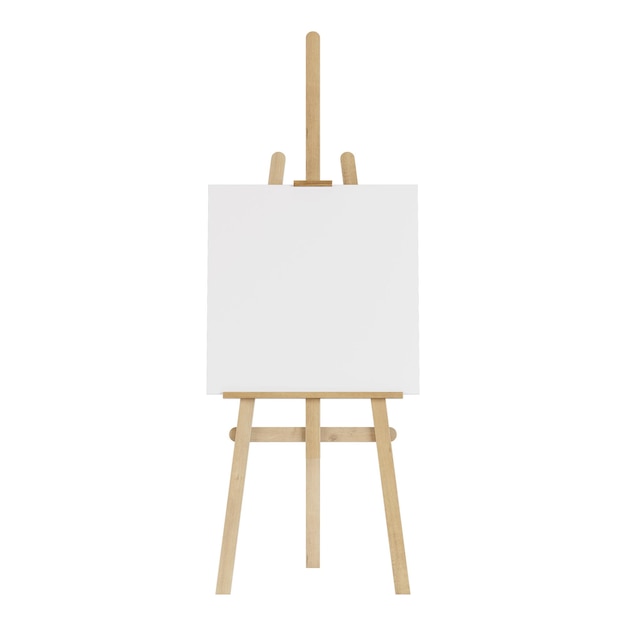 Wooden easel with an empty mockup. Isolated on white background. 3D rendering.