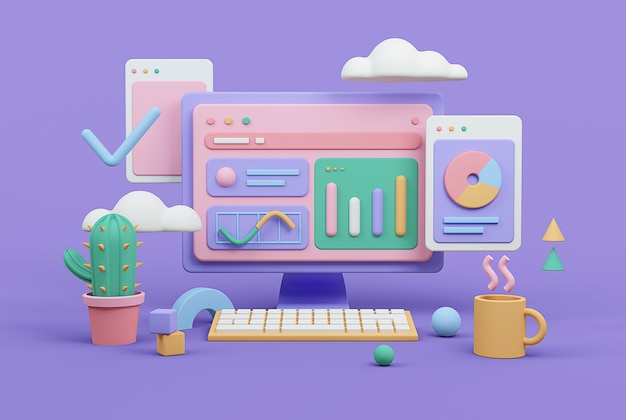 Workplace digital render Business and finance analytics theme