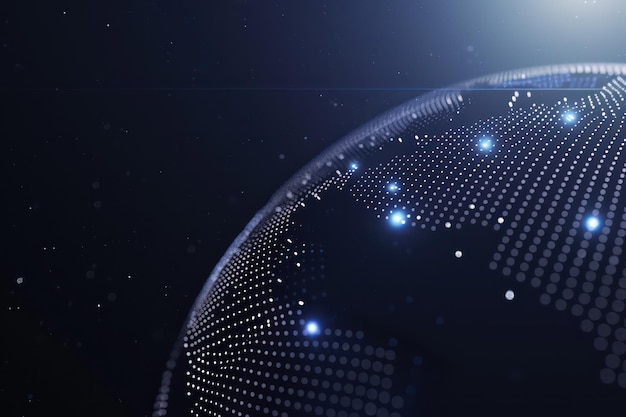 world globe with various dots running around the edge