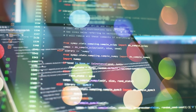 WWW programming Web programming functions on laptop on laptop IT business Python code computer screen Mobile application design Concept
