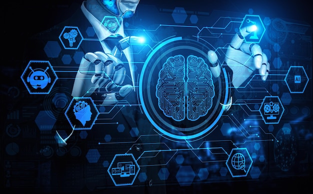 XAI Future artificial intelligence robot and cyborg
