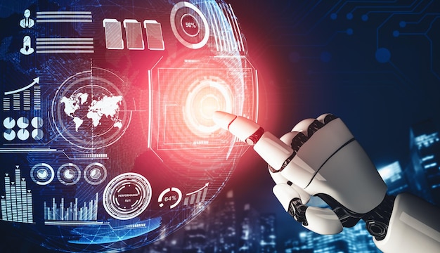 XAI Futuristic AI thinking of droid robot artificial intelligence concept
