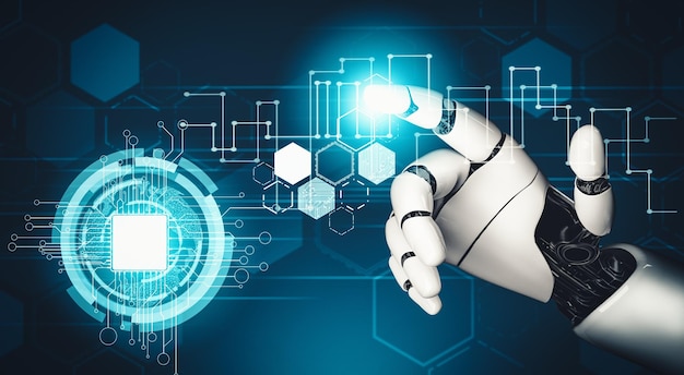 XAI Futuristic AI thinking of droid robot artificial intelligence concept