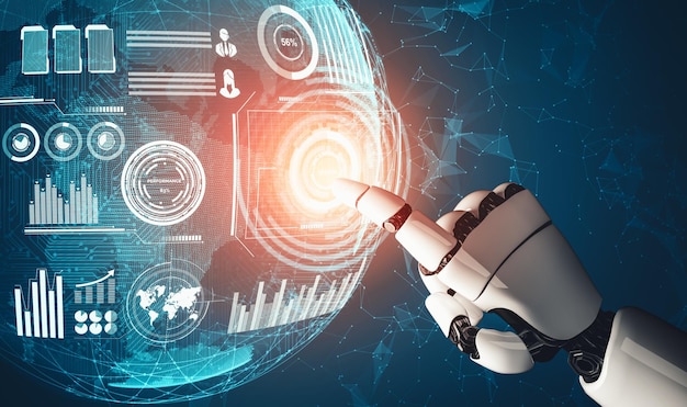 Xai futuristic ai thinking of droid robot artificial intelligence concept